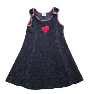 New Moves Girls Black Jumper Dress Buttons Velour Heart Accent Size 6